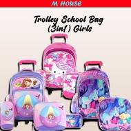 HOT ● Primary School Bag/ Trolley Bag/ 6Wheels/ 3 In 1 Set Girls Beg Sekolah Roda Perempuan