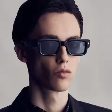 New Retro Men's Rectangular Rice Nail Sunglasses Fashionable Women Versatile High End Sunglasses Tre