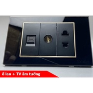 2-Prong Socket + Cable TV + Tempered Glass In-Wall Network Nut TENKO TK-C18-B-076 BLACK
