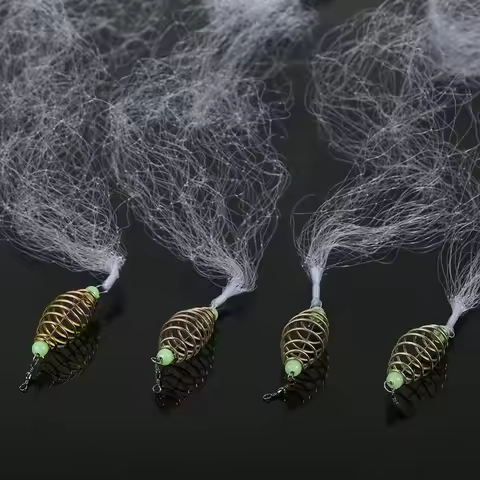 4PCS Nylon Mesh Fishing Gill Net with Luminous Beads with Copper Spring Fishing Spring Net 4 Sizes F
