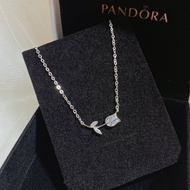 Tulip silver necklace although silver necklace with rose branch genuine silver necklace ST0014