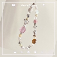 INS Heart Shape Pink Bead Irregular Pearl Amber Phone Chain Mobile Rope Strap Telephone Charm Strap 