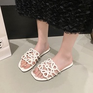 35-42Square Toe Flat Sandals for Women Slip-On Plus Size