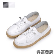 Fufa Shoes [Fufa Brand] Elastic Shoelace Stitching Casual Outing Flat Commuter Anti-Slip Work Genuine Leather Lightweight Women's