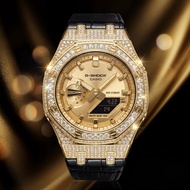 Gold Black Custom CasiOak GA-2100 with Moissanite Bezel, Scratch Proof Sapphire Crystal Glass And Pr