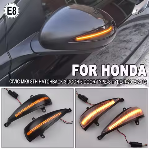 2X Dynamic Blinker LED Turn Signal Light Indicator Side Mirror Lamp For Honda Civic 8th MK8 Hatchbac
