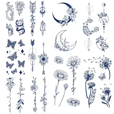 12PCS Herbal Semi-Permanent Waterproof Tattoo Butterfly Sunflower Dandelion Flower Pattern Hand Tatt