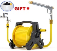 Garden Hose Reel with 66ft/20m Heavy Duty Hose +Metal Water Gun Wall/Floor Mounted Hose Reel Cart and Hideaway Brass Connector, Adjustable Patterns,Yellow Garden Hose Set Heavy Duty Water Hose garden hose with spray nozzle cod