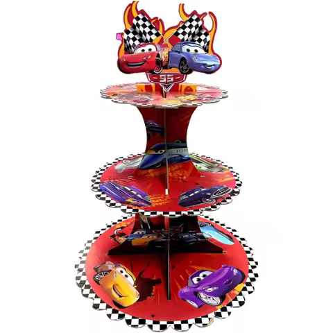Cartoon Cars Cupcake Stand, 12 Inch Cardboard Cupcake Tray for Wedding, Birthdays, Party Decoration