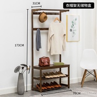 WK🌊Bamboo Variety Floor Coat Rack Clothes rack Hallway Shoe Rack Hanger Combination Shoe Changing Stool Multifunctional