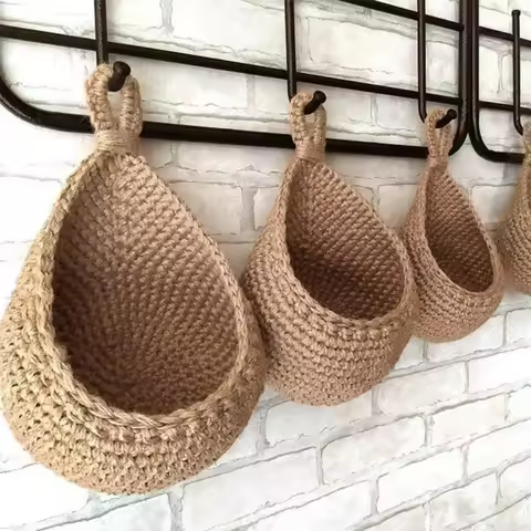Handwoven Hanging Wall Vegetable Fruit Basket Organizer Container Decor for Kitchen Garden Mount Wal