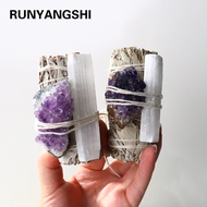 【Worth-Buy】 Natural Amethyst Cluster Crystal Stone Selenite Wand With White Sage Smoky Indoor Purifi