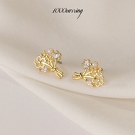 1000earring 925 Sterling Silver Floral Bouquet Stud Earrings - Gold