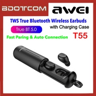 Awei T55 Binaural True Wireless Charging TWS Bluetooth V5.0 Headset Earbuds with Charging Case