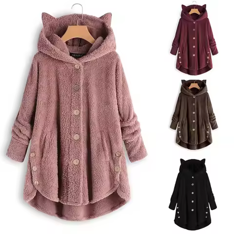 Women's Fleece Sweatshirts Autumn Long Sleeve Flurry Soft Irregular Harajuku Hoody Button Cardigan H