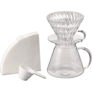 HARIO S-VGBK-02-T V60 Glass Brewing Kit Dripper 20.3 fl oz (600 ml), Server, For 1 to 4 Cups