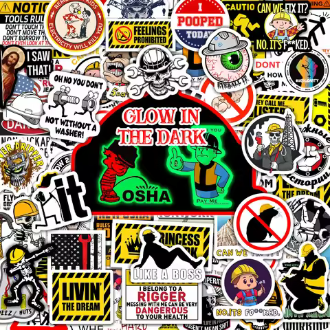 52pcs Glow In The Dark Hard Cap Toolboxes Stickers, Helmets Adult Fun Stickers Prank Memes Vinyl Wat