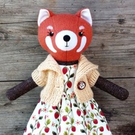 Red panda girl, handmade plush doll, wool stuffed red panda