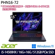 《Acer 宏碁》PHN16-72-5271(16吋WUXGA/i5-14500HX/16G+16G/512G SSD/RTX4060/Win11/特仕版)