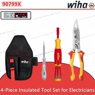 WIHA คีมไขควง90799X-45489 VDE 1000V หุ้มฉนวน4ชุดเครื่องมือเครื่องทดสอบแรงดันไฟฟ้าพร้อมกระเป๋าเก็บของ