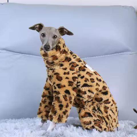 S-3XL Winter Plush Printed Pet Dog Clothes Whippet Italian Greyhound High Neck Warm Stretch Jumpsuit
