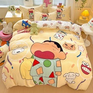 Dansunreve 3/4ชิ้น กำมะหยี่ ชุดผ้าปูที่นอนลายชินจัง อบอุ่น ชุดผ้าปู Crayon Shinchan bedding set 10นิ