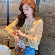 Floral chiffon shirt Korean version new sweet ruffled slim fashion casual top