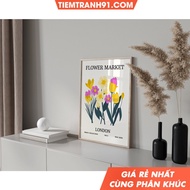 Tranh treo tường Flower Market London Floral Drawing Posters Flower Market Poster tặng kèm đinh treo