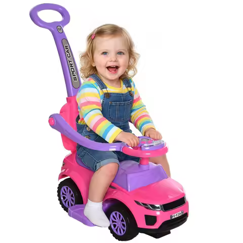 3-in-1 Baby Push Car Walker Ride-On Steering Wheel Horn Music Light Removable Guardrails Footrest 18