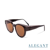 ALEGANT潮流桂棕圓框可彎折鏡腳全罩式偏光墨鏡 外掛式UV400太陽眼鏡 包覆套鏡 車用太陽眼鏡 近視可戴外掛