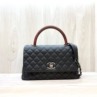 CHANEL黑荔枝銀釦拚蜥蜴皮手把coco handle28