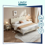 LINSY Axia Solid Wood Double Bed Frame Single Double Bed Family Bedroom Bed Solid Wood Furniture Bed