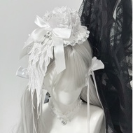 Single Wing Gothic Angel Cross Wing lolita Headdress Hair Clip Hair Accessories Lace Top Hat