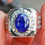 Cincin Batu Natural Blue Safir Top Kristal Asli Super Mewah