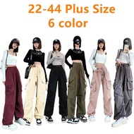 YURUMA S-5XL Cargo Pant Elastic Waist Pocket Korean Style Straight Casual Trouser For Women