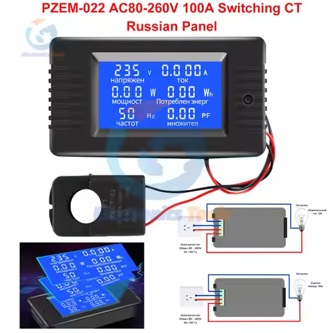 PZEM-022 Digital Voltage and Current Power Capacity Meter AC 80-260V 100A Open and Close CT Car Batt