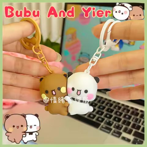 Panda Bubu And Yier Magnetic Hug Keychain Cartoon Panda Bubu And Dudu Magnetic Pendant Keychain Back