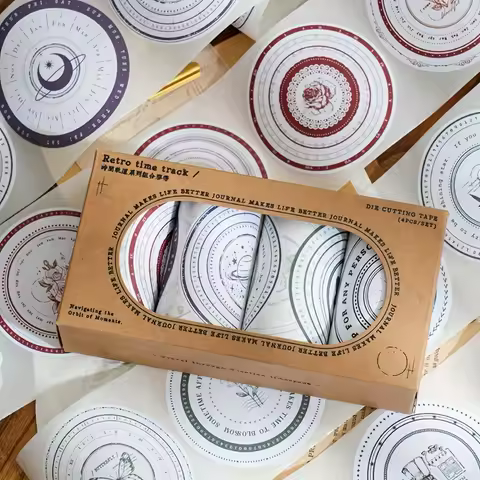 4Volume/Box 8cm×200cm Time Track Series Die-Cut Tape VintageDIYHand Account Decoration Material，Exqu