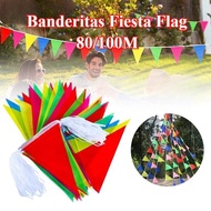 80Meter Colorful Fiesta Flag Plastic Triangle Flags Banderitas Flag Birthday Party Decoration Supply