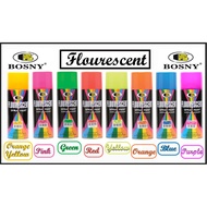 Bosny Spray Paint Flourescent Red, Orange, Green, Yellow, Orange Yellow, Pink, Blue & Purple