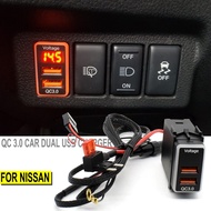 xps Car Dual USB Quick Tablet Charger QC3.0 Adapter 12V Phone Fast Charge Ports Adapter LED Voltmeter Digital Display For Nissan