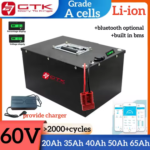GTK 60V 20Ah 35Ah 40Ah 50Ah 65Ah Lithium ion Rechargeable Battery for 3000W Electric Vehicle Two Whe