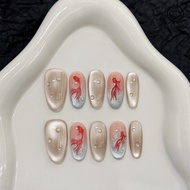 Koi Fish Design Glossy Stick on Nails - Full Cover Artificial Nails for DIY Manicure