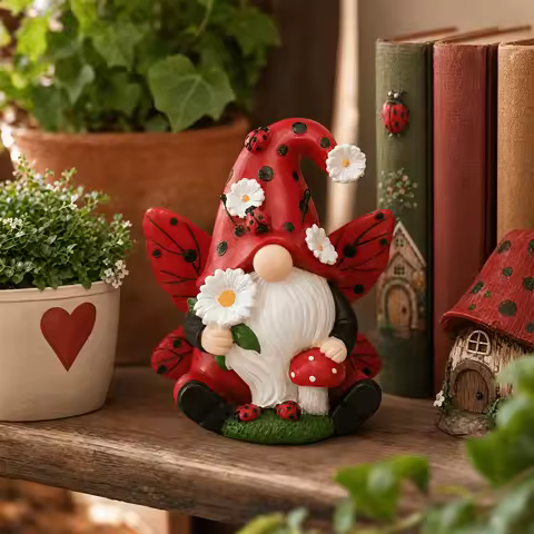 1/2 Piece Cross-Border Mushroom Ladybug Gnome Statue Decorative Ornament for Garden, Yard, Lawn, Out