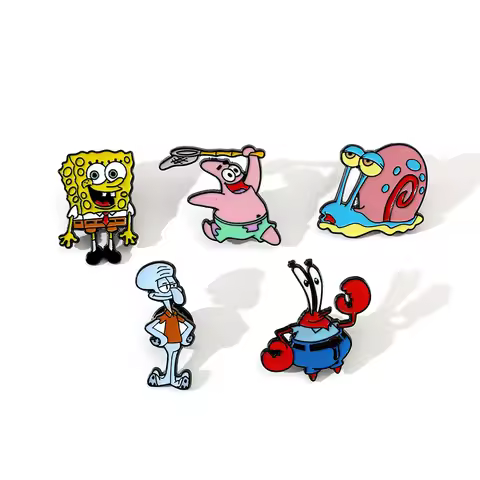 1 Set Cute Cartoon Creative Personality Fun SpongeBob SquarePants Metal Badge Octopus Brother Pie St