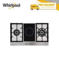 Whirlpool 90 cm 2 Gas Burners + 1 Electric Hot Plate, Cast Iron Pan Support, Built-in Hob AKC921C IX