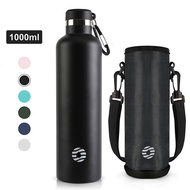 Fjbottle 1000ml Sports Flask Stainless Steel Vacuum Insulated Water Bottle with Carabiner Leak Proof