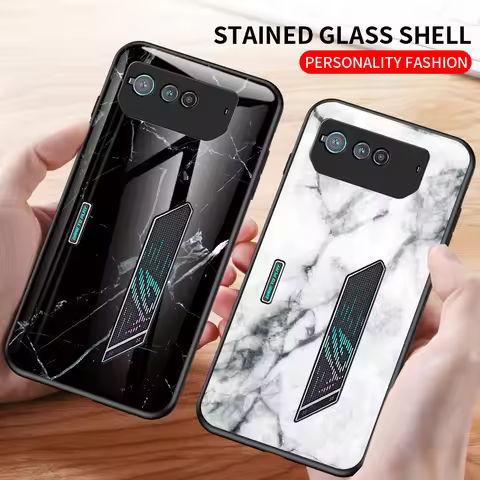 For Asus ROG Phone 6 6D Case Shockproof Marble Grain Tempered Glass Hard Back Cover Case Soft Bumper