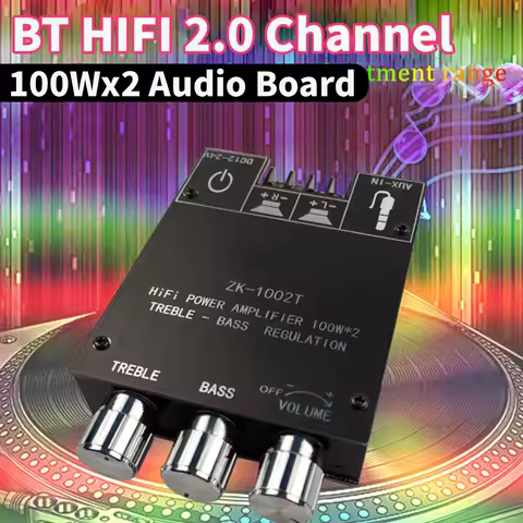 ZK-1002T Bluetooth-Compatible Amplifier HIFI 2.0 Channel Amplifier Stereo Speaker Boards 100Wx2 Subw