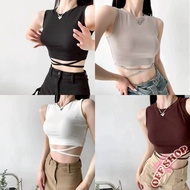 OFF SHOP New 2025 Sleeveless Crop Top Solid Color Waist Tie Detail'fy1274